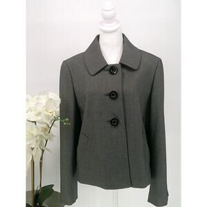 Tahari Womens Black Micro Dot Classic Button Up Collared Blazer Jacket Size 12
